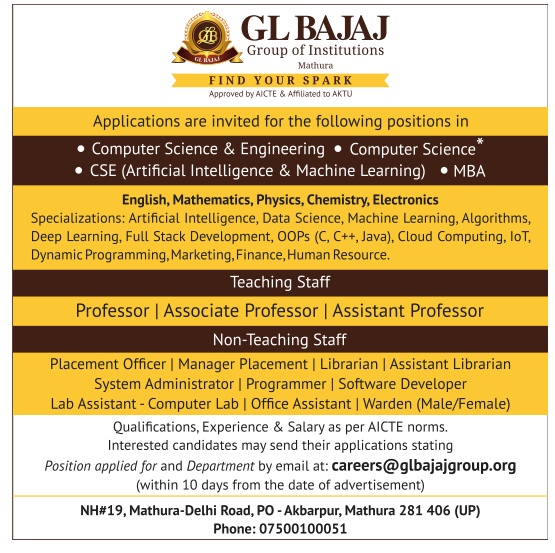 GL Bajaj Group Teaching Non-Teaching Faculty Recruitment 2024